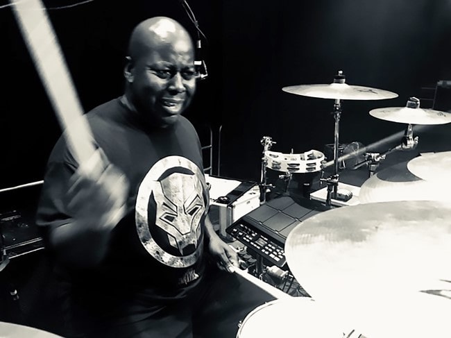 Black and white drum shot of Ralphe Rolle