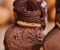 66% chocolate ice cream with chocolate whipped cream, topped with chocolate sauce and chocolate hazelnut streusel