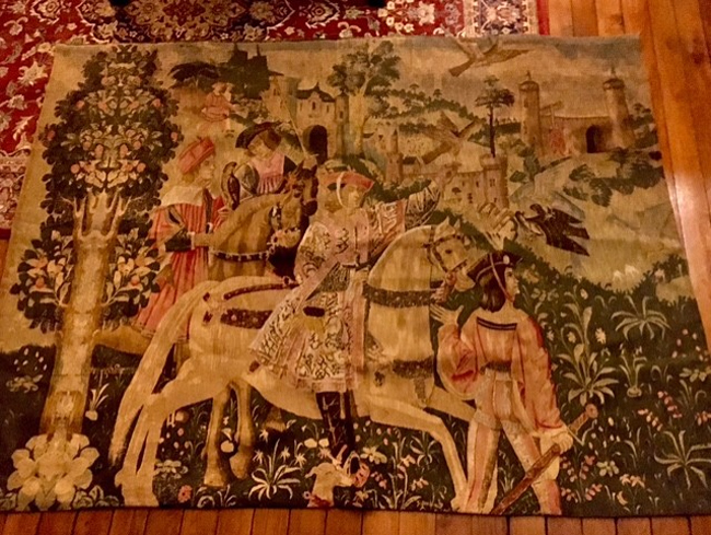 Printed tapestry on burlap type fabric