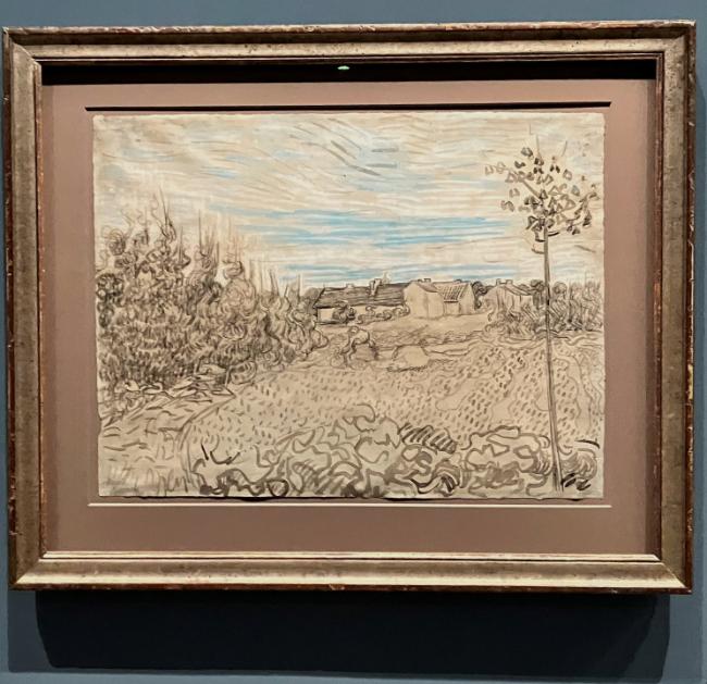 Cottages with a Woman Working in th Middle Ground, Van Gogh, 1890